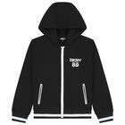 Black Logo Hooded Zip Up Top, 1, hi-res