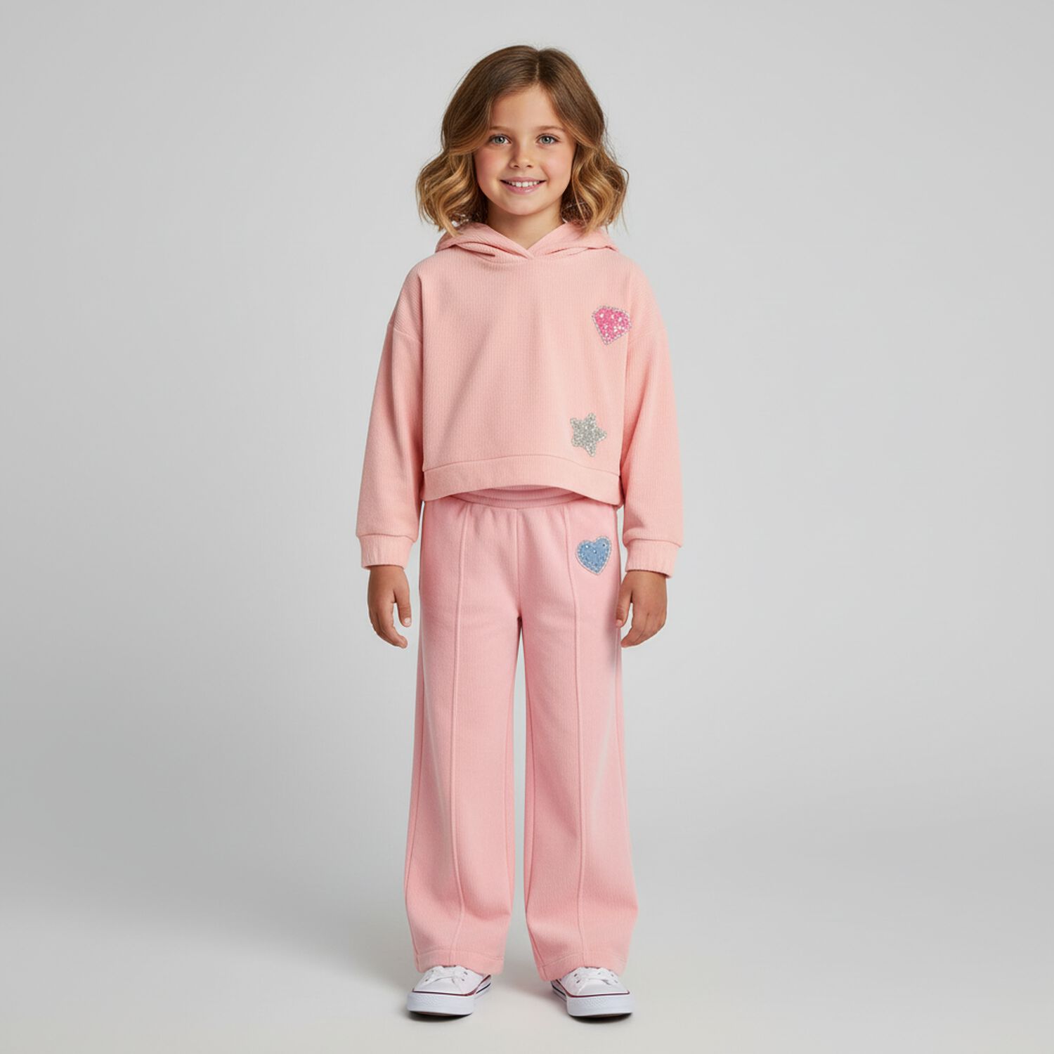 Girls Pink Heart Joggers, 1, hi-res