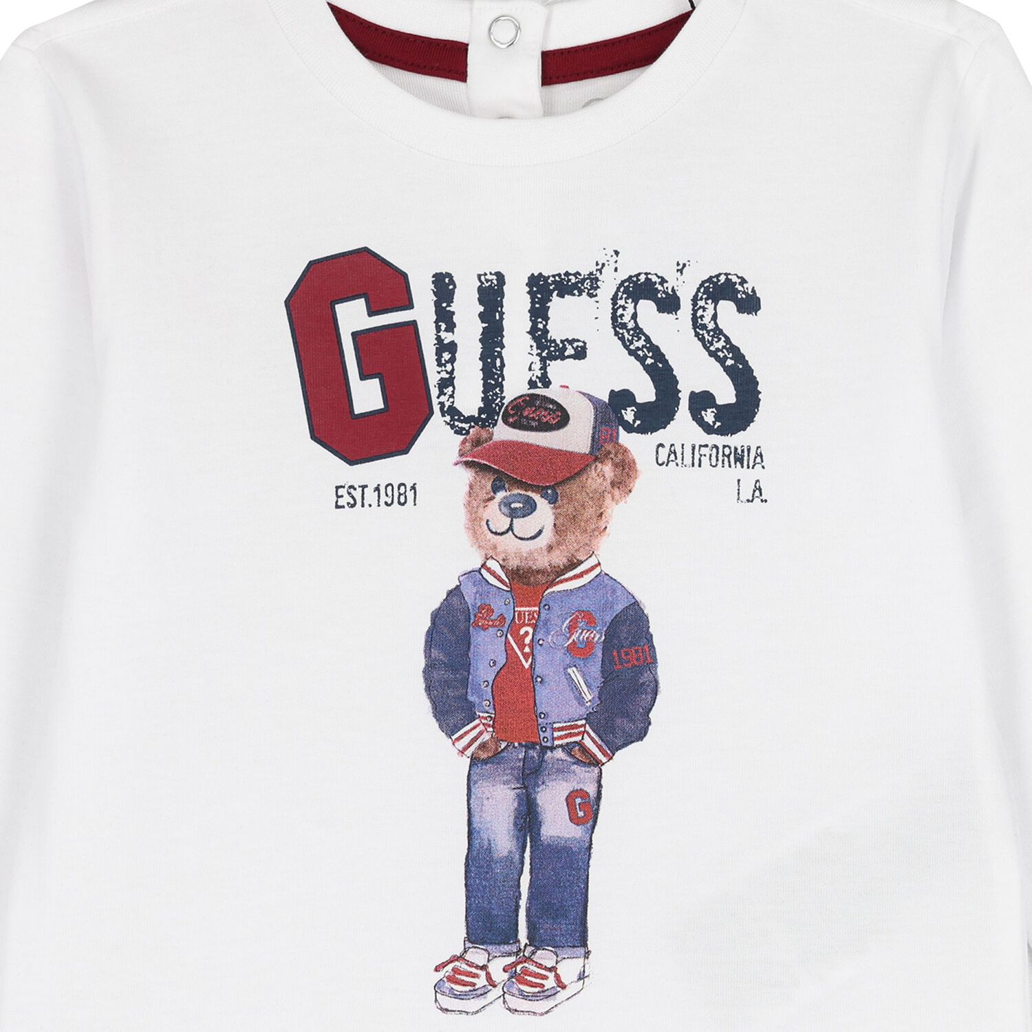 توب بأكمام طويلة للأولاد بشعار تيدي بير باللون الأبيض للأطفال, 2, hi-res