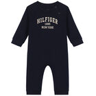 Baby Boys Navy Logo Romper, 1, hi-res