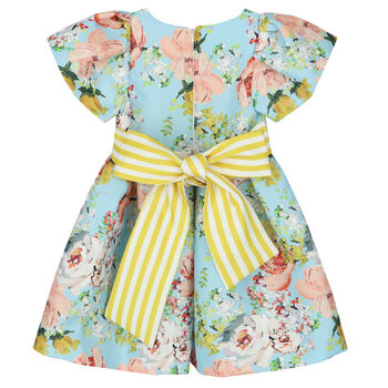 Girls Blue Floral Satin Dress