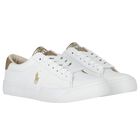 Girls White & Gold Logo Trainers, 1, hi-res