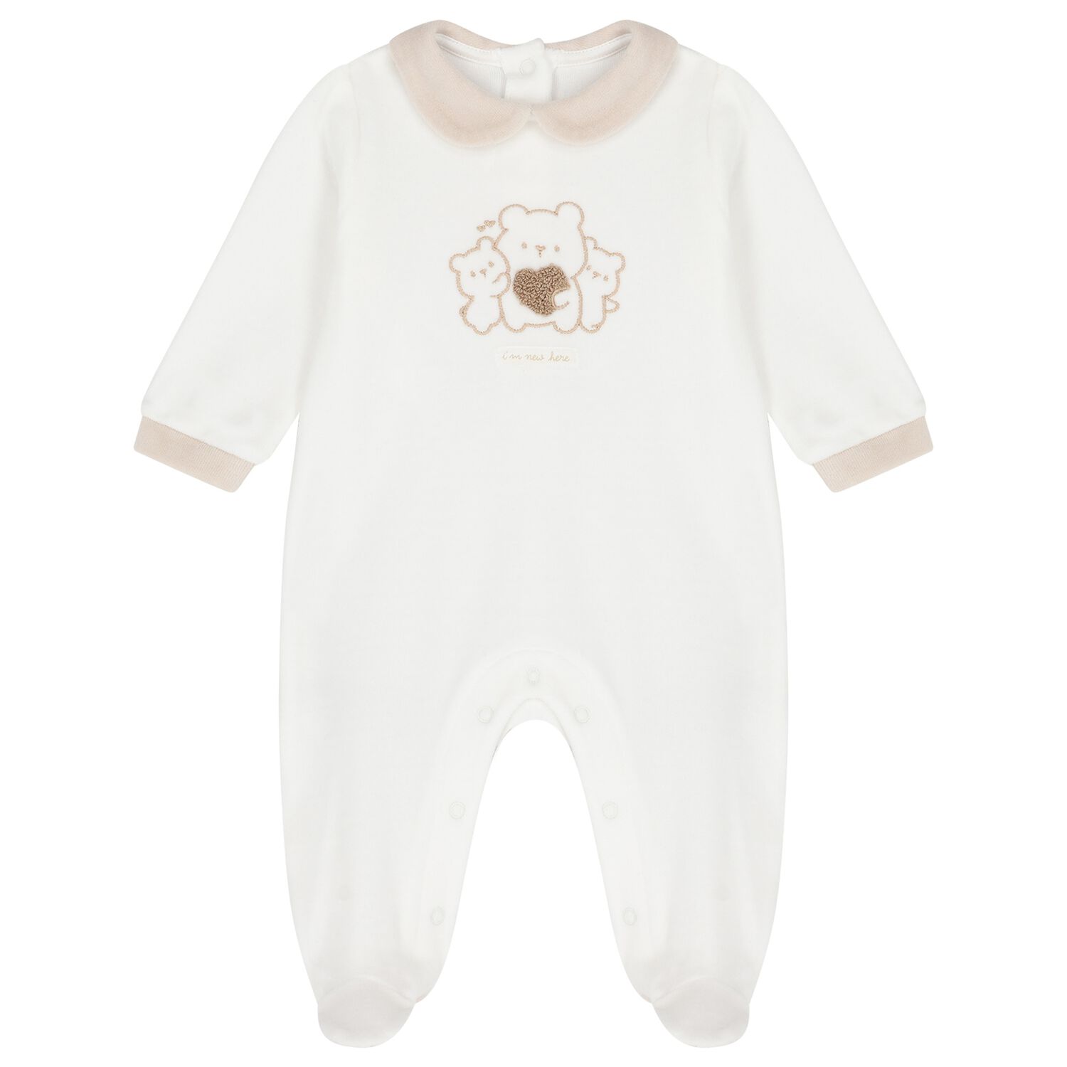White & Beige Teddy Bear Babygrow, 1, hi-res