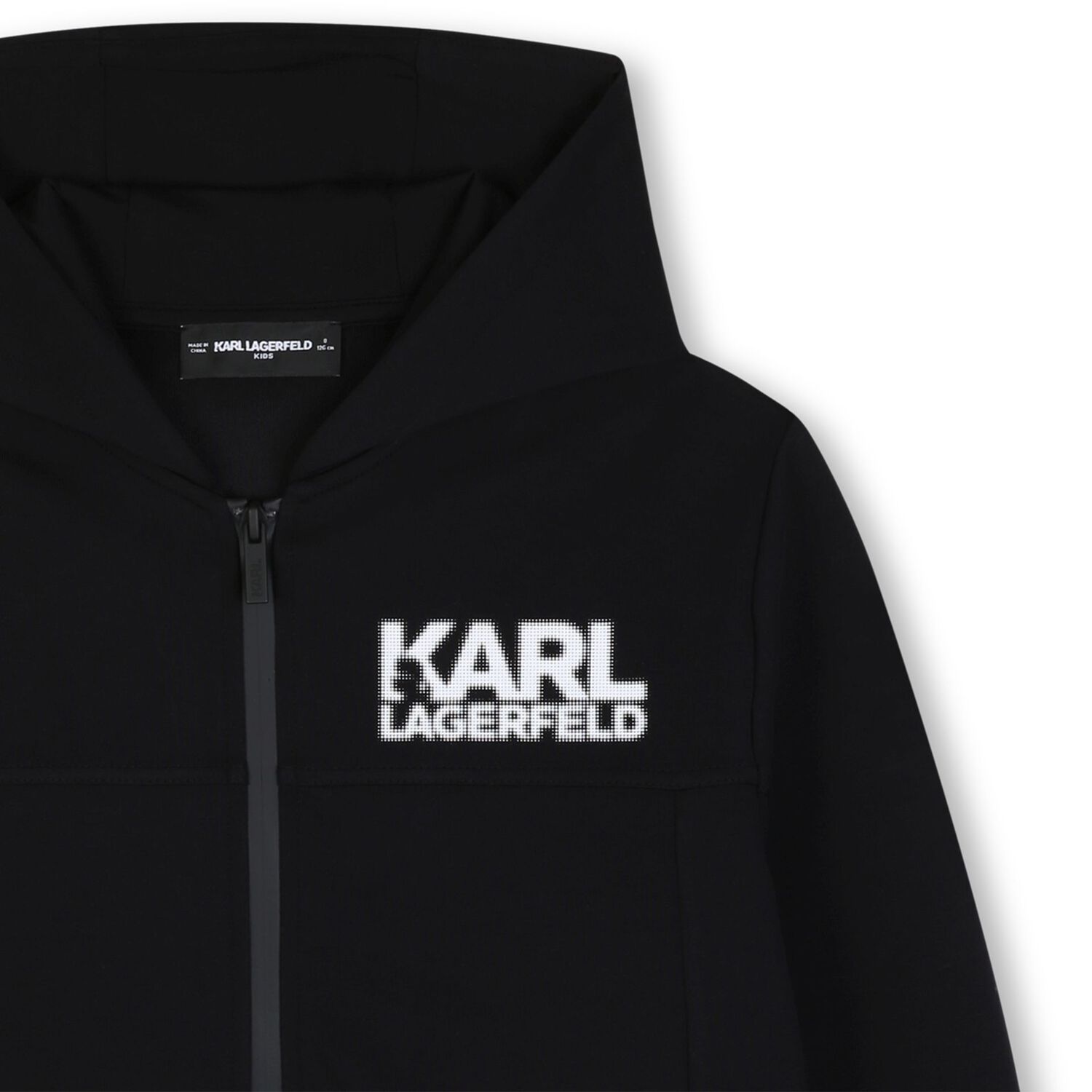 Boys Black Logo Hooded Zip Up Top, 1, hi-res