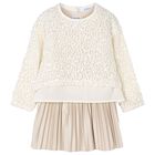 Girls Ivory & Beige Sequin Dress Set, 1, hi-res
