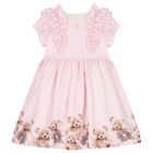 Girls Pink Teddy Bear Ruffled Dress, 1, hi-res