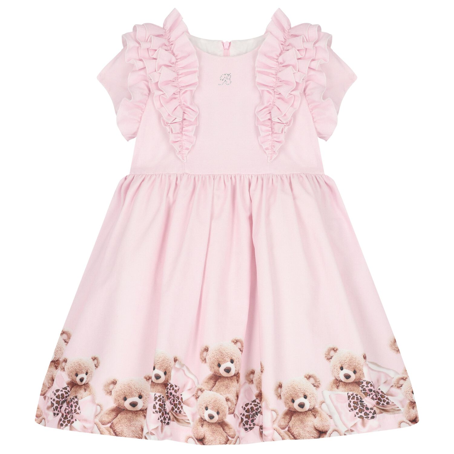 Girls Pink Teddy Bear Ruffled Dress, 1, hi-res image number null