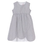 Girls Navy Blue & White Striped Dress, 1, hi-res