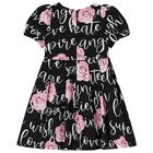 فستان بنات بطبعة الزهور باللون الاسود, 1, hi-res