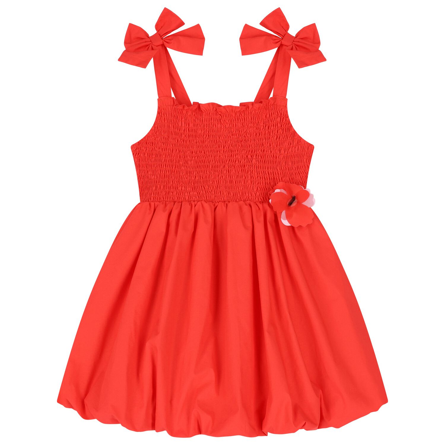 Girls Red Bow Smocked Dress, 1, hi-res image number null
