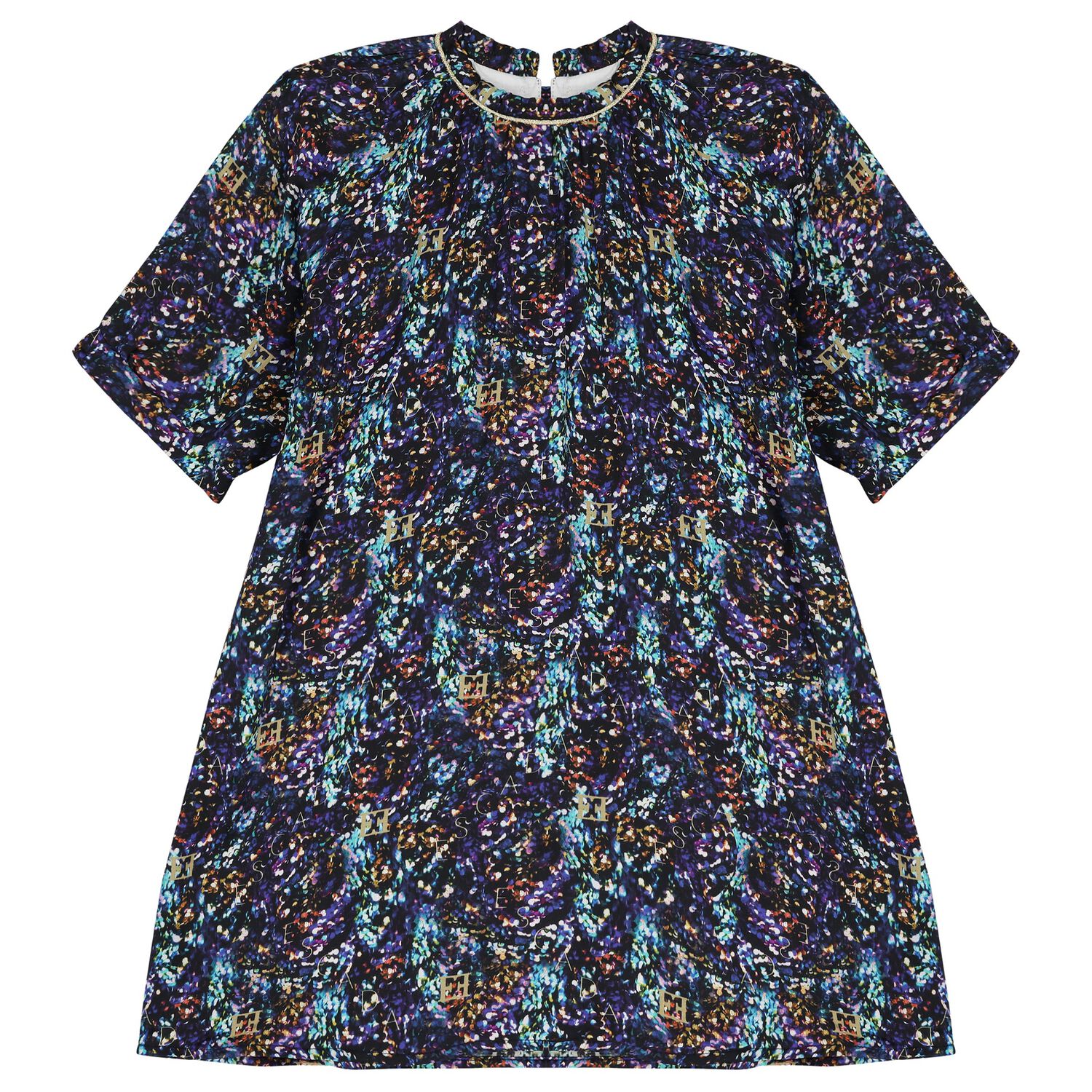 فستان بنات بالشعار باللون الكحلي, 1, hi-res