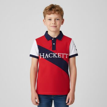 Boys Red & Navy Blue Logo Polo Shirt