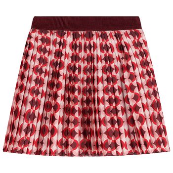 Girls Red & Pink Pleated Skirt