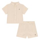 Younger Boys Beige Logo Shorts Set, 1, hi-res