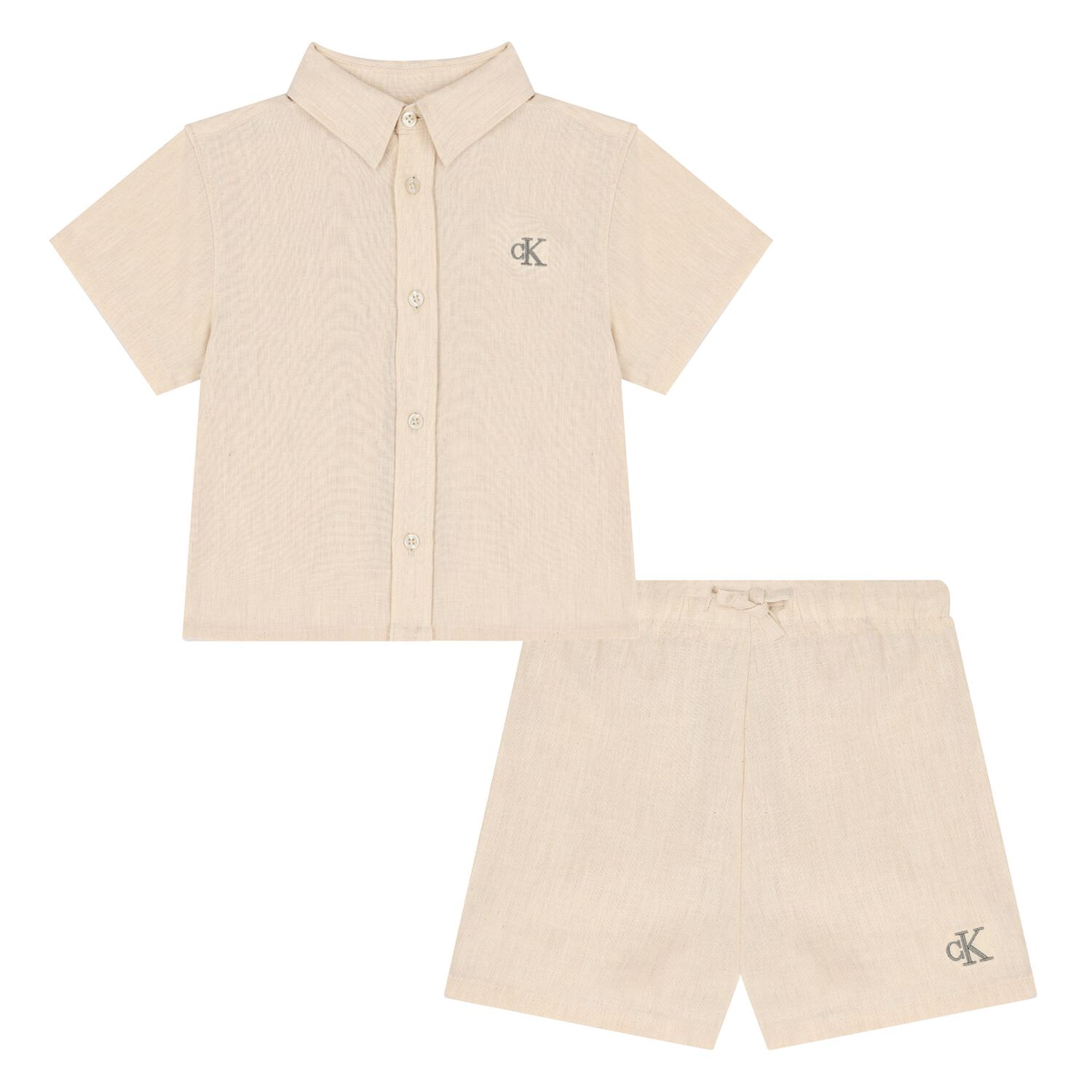 Younger Boys Beige Logo Shorts Set, 1, hi-res