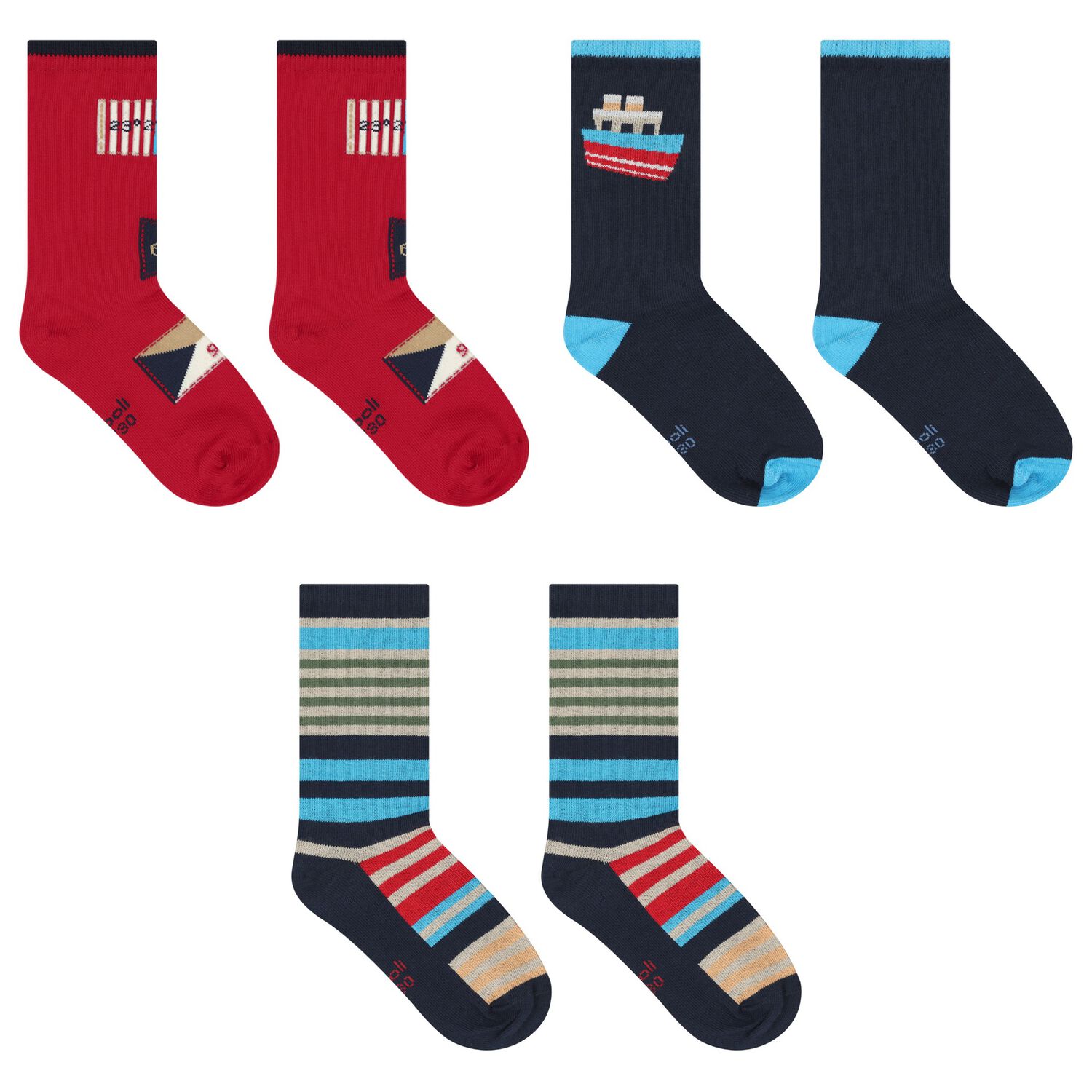Boys Navy Blue & Red Socks ( 3-Pack ), 2, hi-res