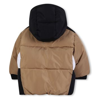 Younger Boys Beige, Black & White Puffer Jacket