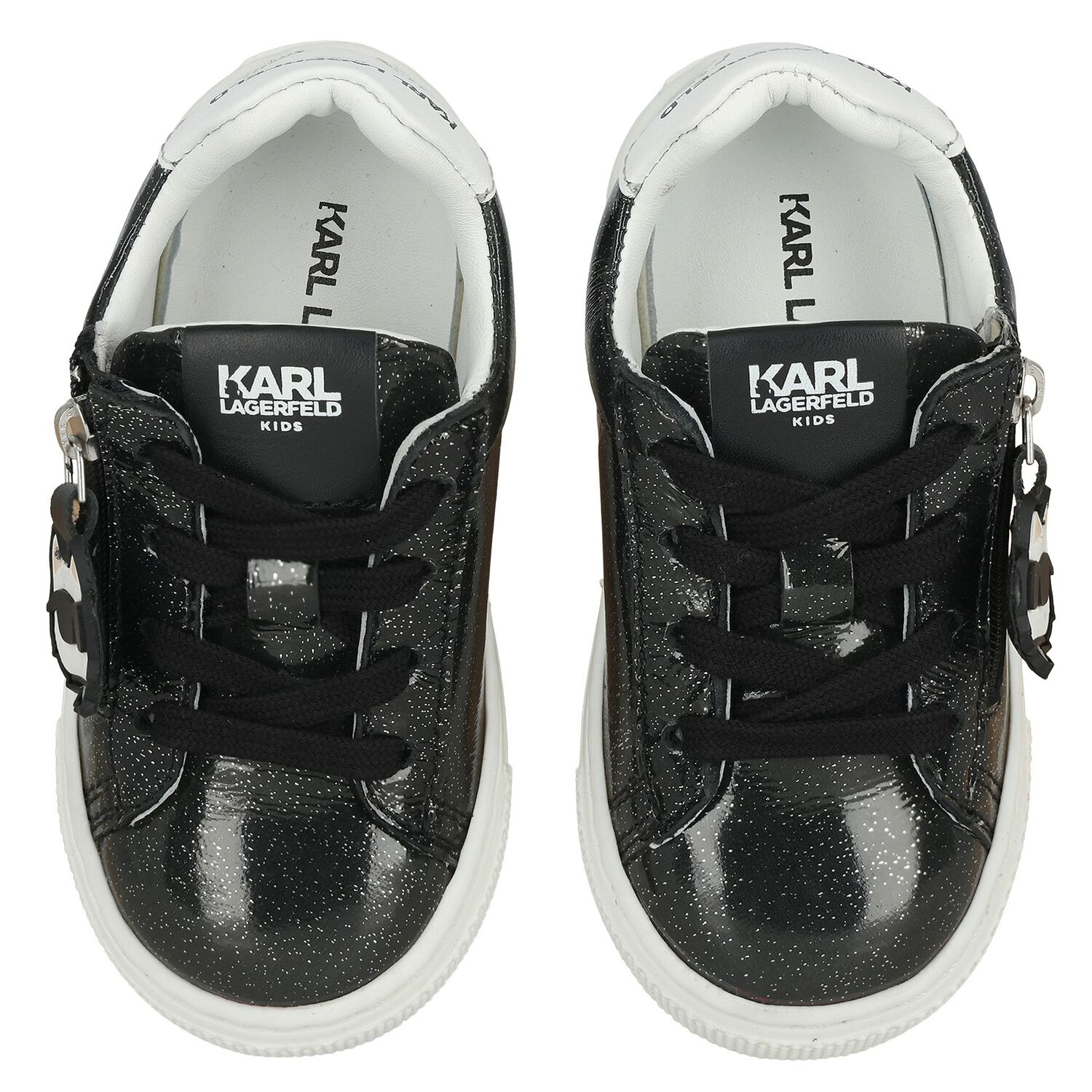 Girls Black Glitter Logo Trainers, 1, hi-res