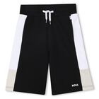 Boys Black Logo Shorts, 1, hi-res
