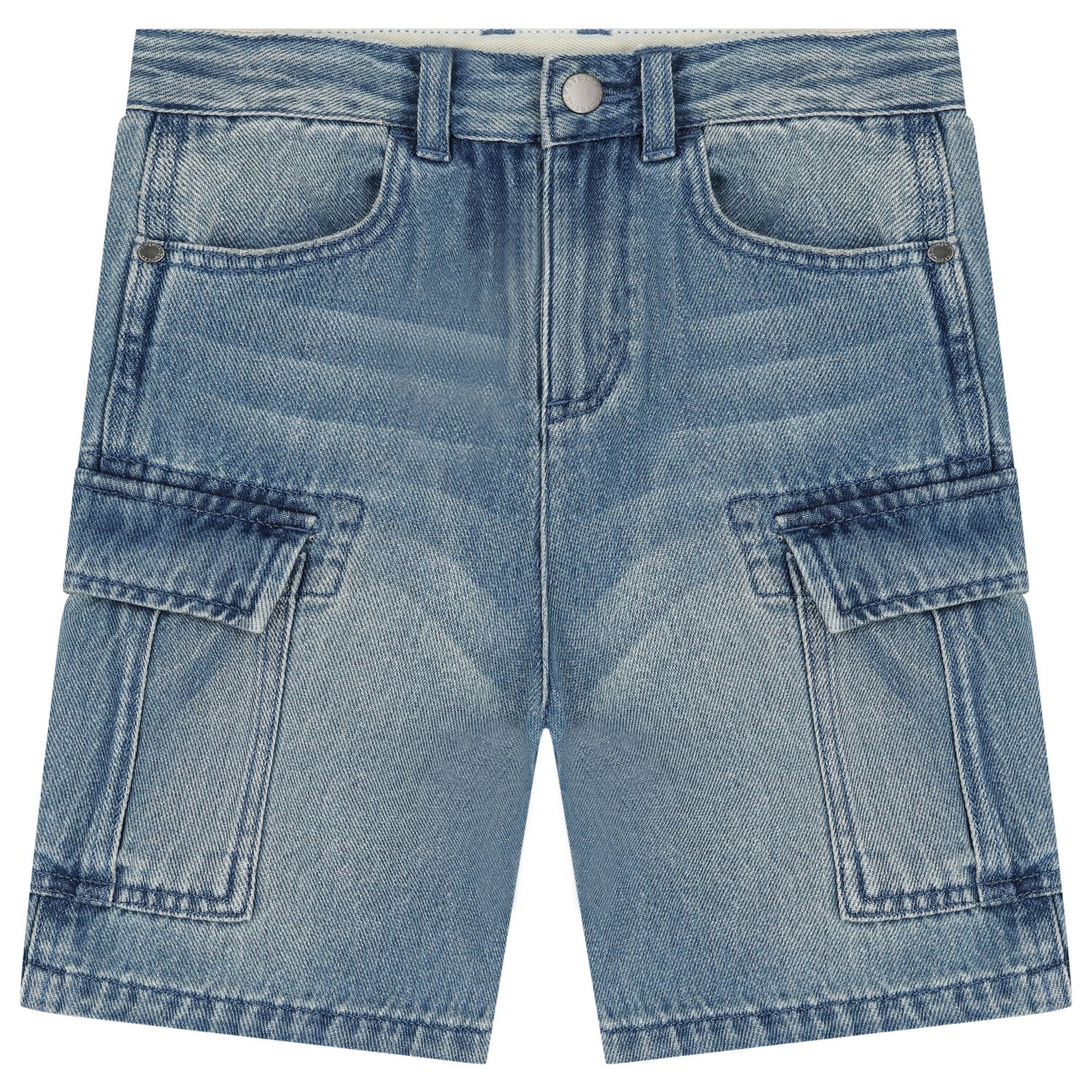 Boys Blue Denim Cargo Shorts, 1, hi-res