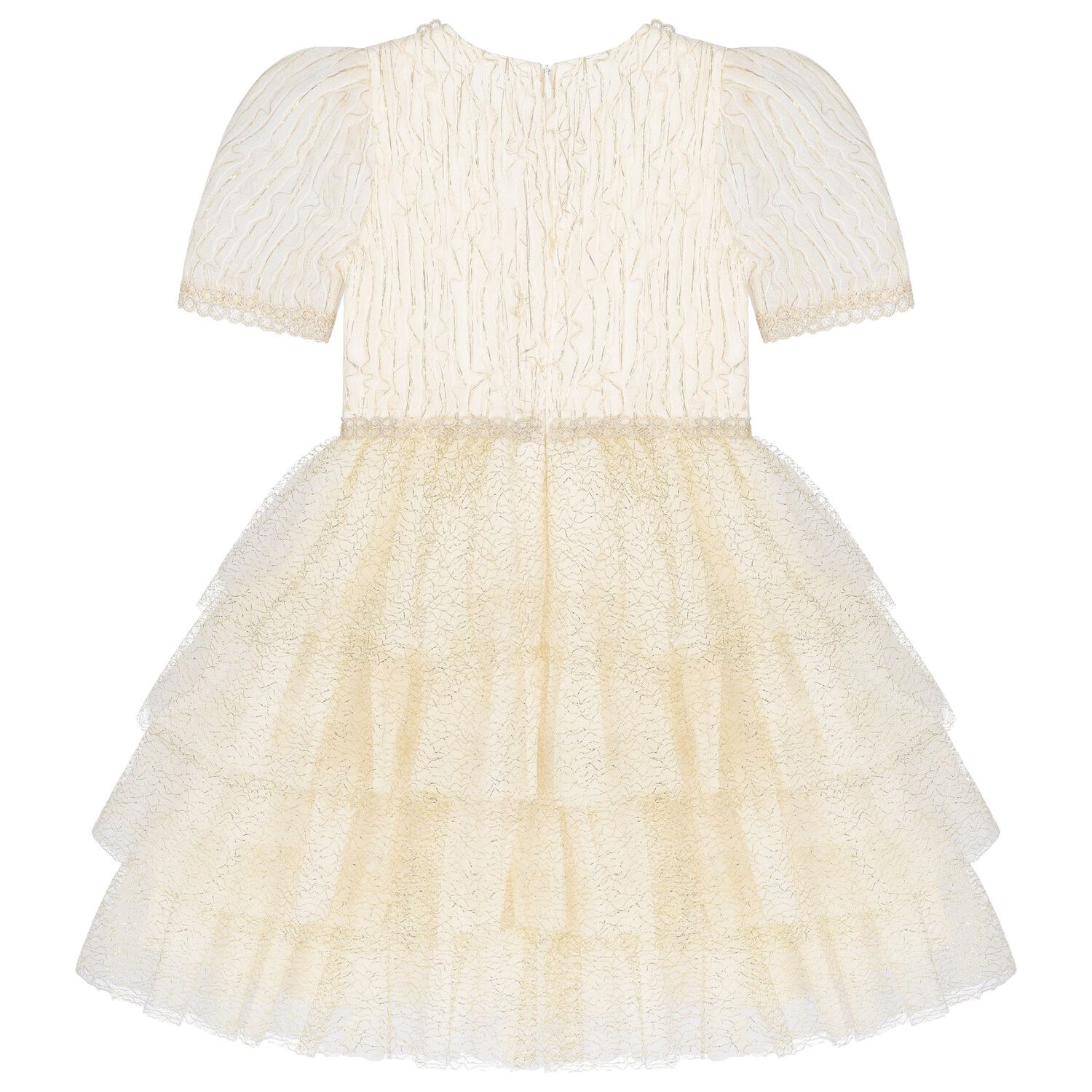 فستان جاكار من الأورجانزا باللون العاجي والذهبي للبنات, 1, hi-res image number null