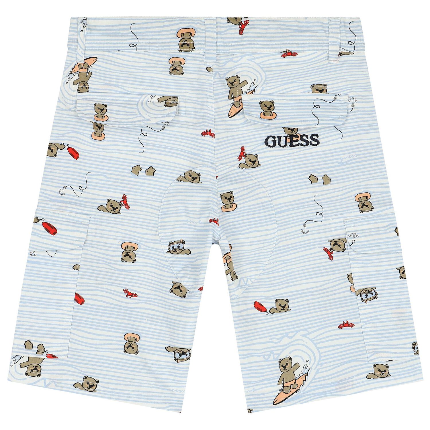 Boys Blue and White Bear Print Shorts, 1, hi-res