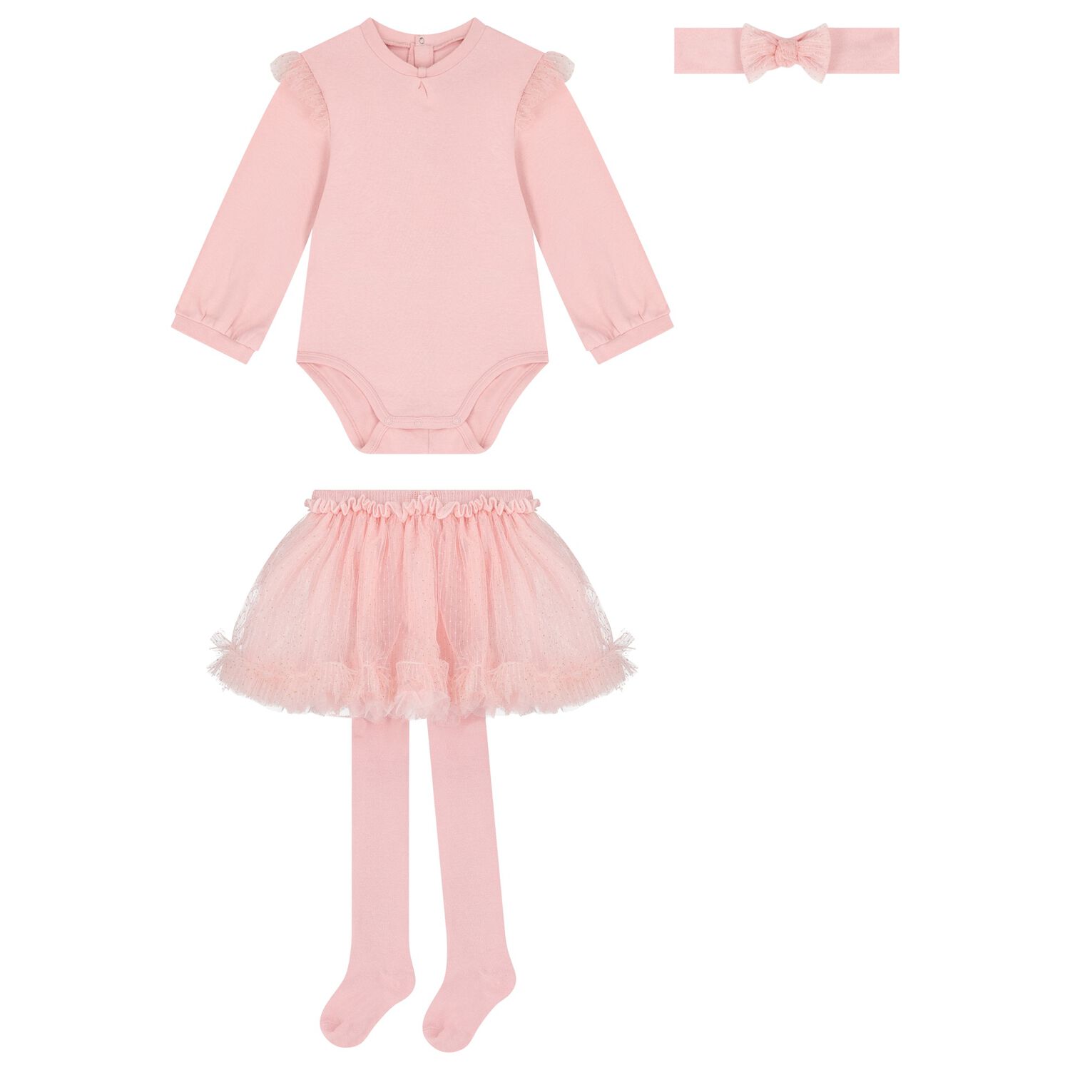 طقم بنات تنورة تول باللون  الوردي, 2, hi-res