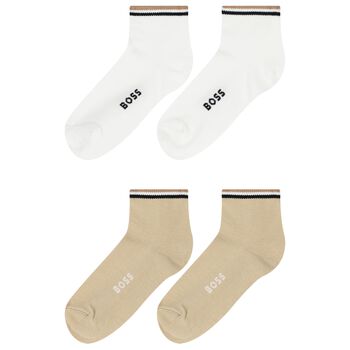 Boys White & Beige Logo Socks ( 2-Pack )