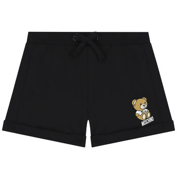 Girls Black Teddy Bear Logo Shorts