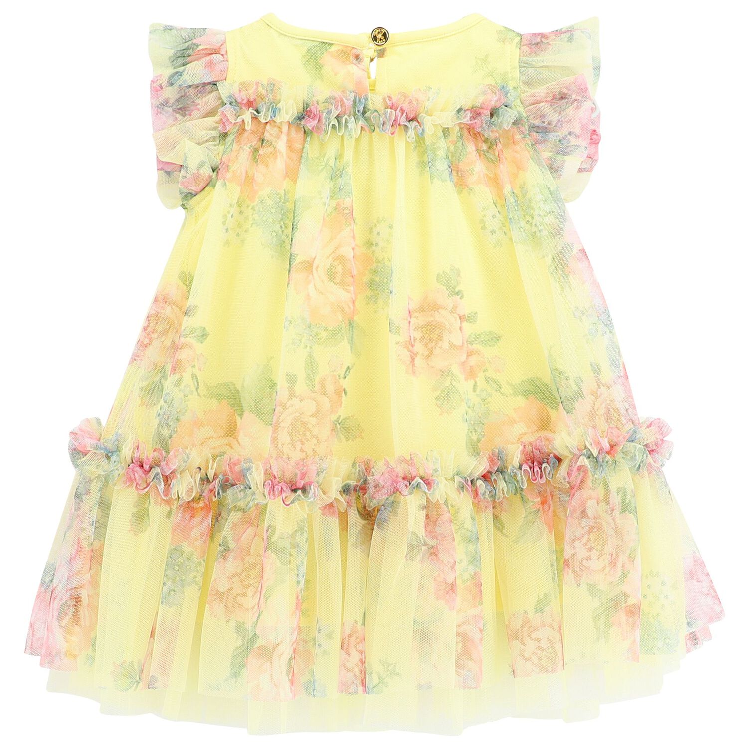 Baby Girls Yellow & Pink Floral Tulle Dress, 2, hi-res