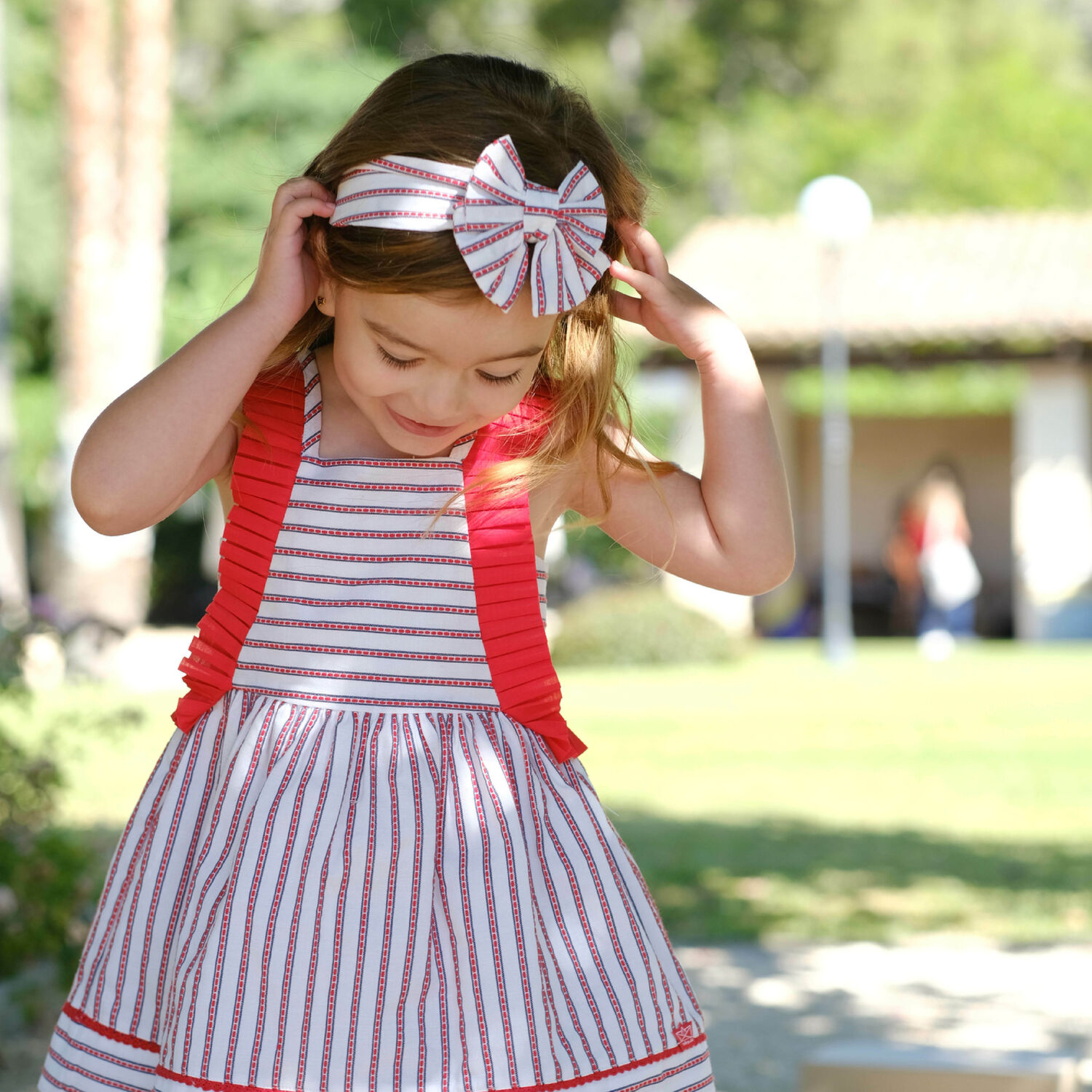 Girls White & Red Striped Headband, 1, hi-res image number null
