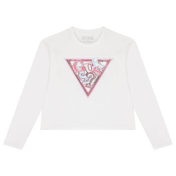 Girls White Logo Long Sleeve Top