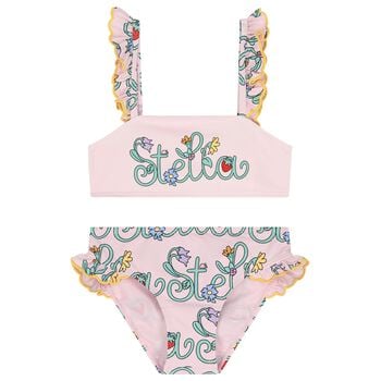 Girls Pink Logo Flower Bikini