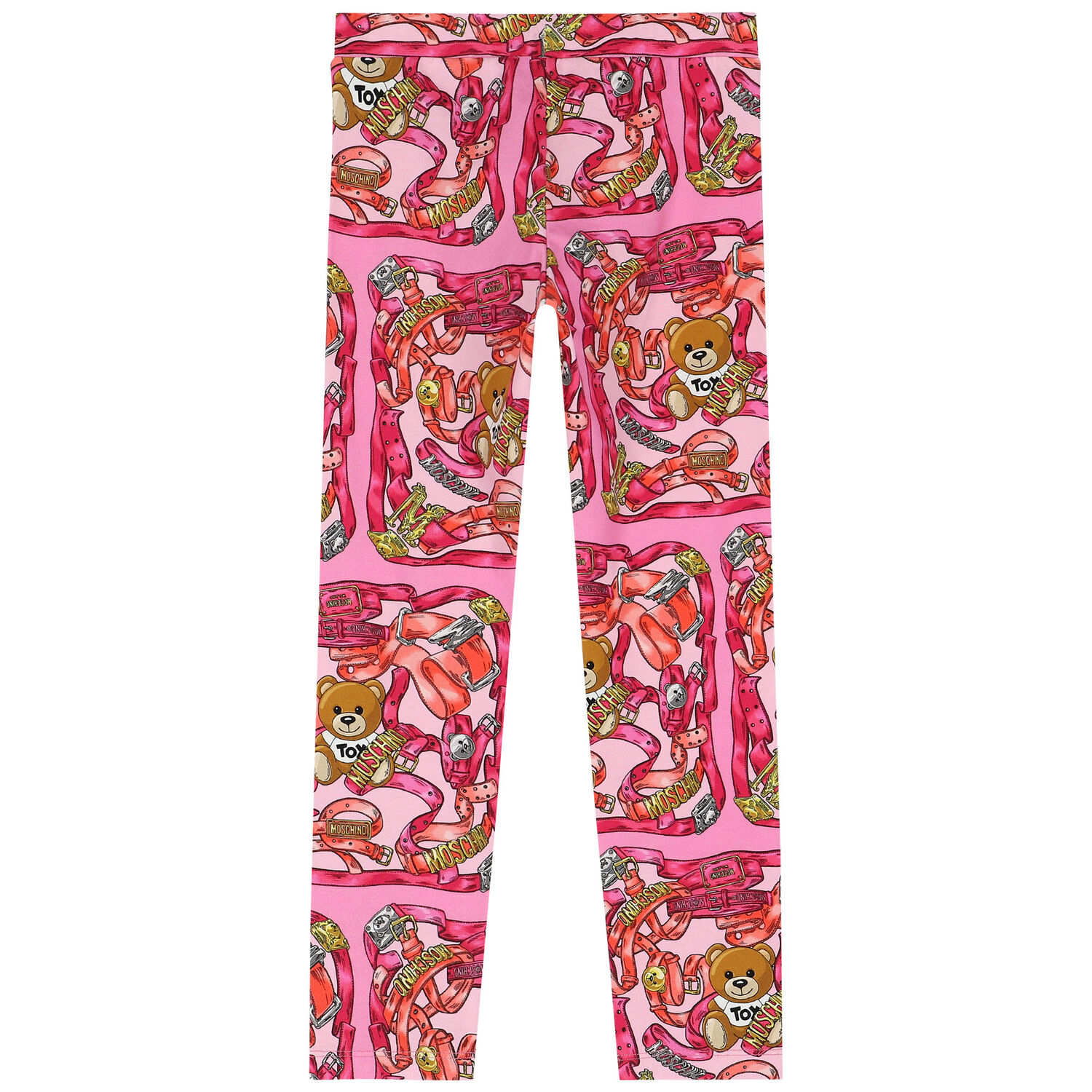Girls Pink Teddy Bear Logo Leggings, 1, hi-res