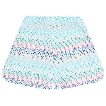 Girls White & Blue Logo Zig Zag Shorts