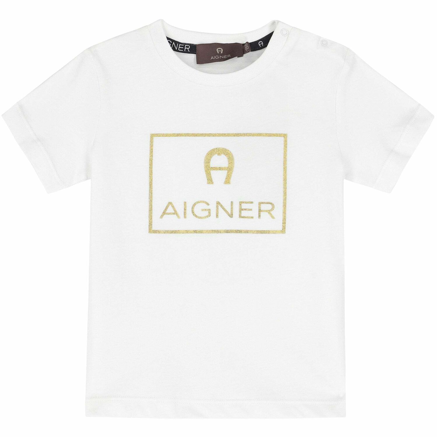 Younger Boys White & Gold Logo T-Shirt, 1, hi-res