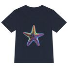 Boys Navy Blue Starfish T-Shirt, 1, hi-res