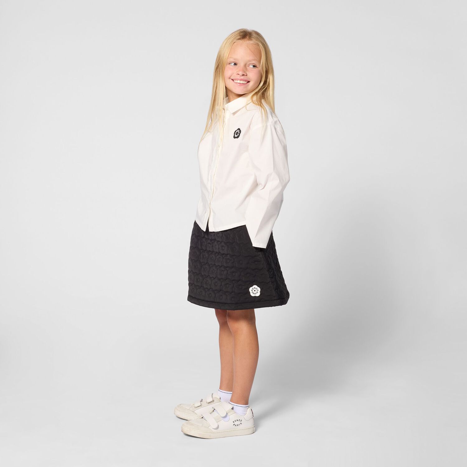 Girls Black Boke Flower Logo Skirt, 1, hi-res