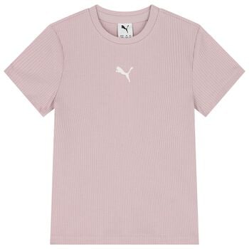 Girls Pink Logo Ribbed T-Shirt