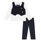Baby Boys White & Navy Blue Trousers Set, 1, hi-res