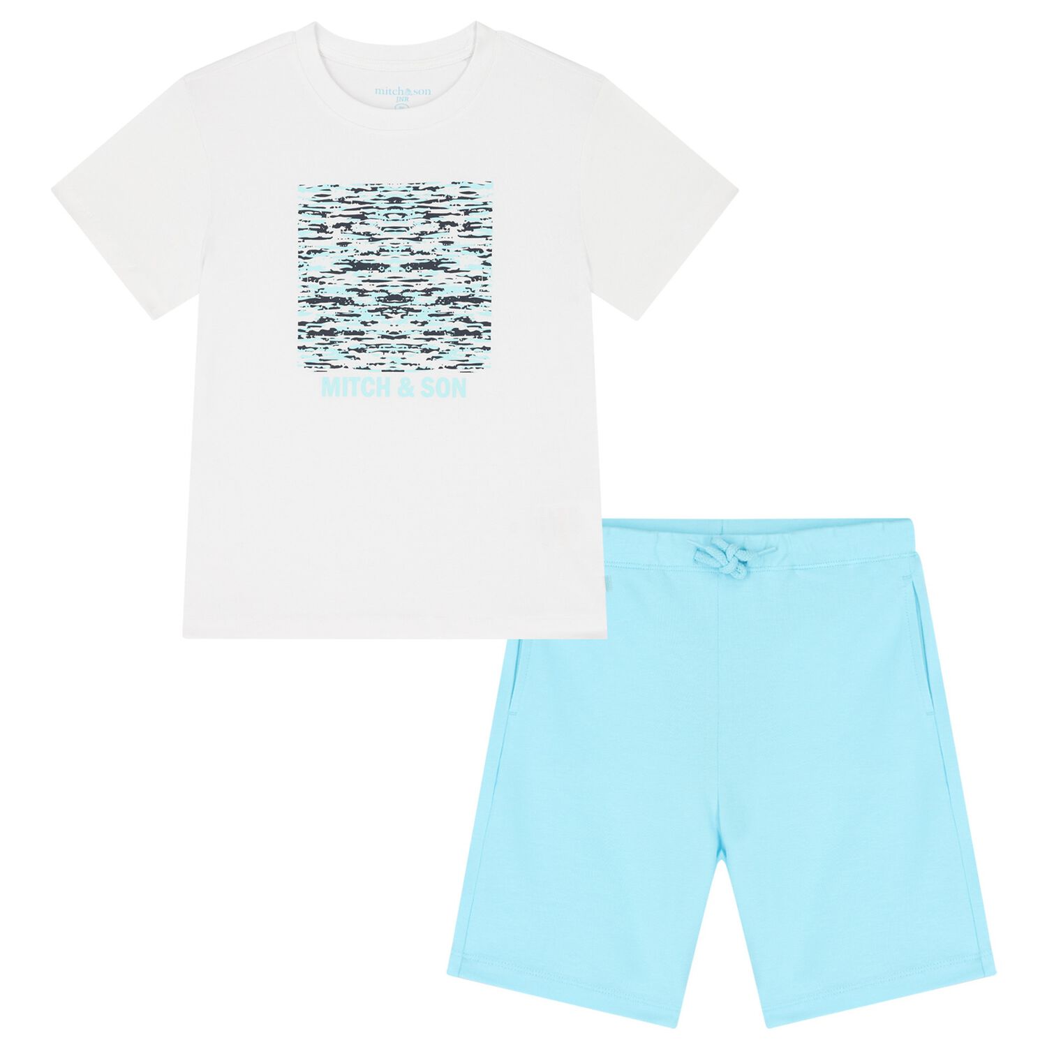 Boys White & Blue Logo Shorts Set, 1, hi-res image number null