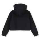 Girls Black Logo Hooded Zip Up Top, 1, hi-res