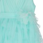 Girls Aqua Flower Tulle Dress, 2, hi-res