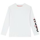 Boys White Logo Long Sleeve Top, 1, hi-res