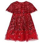 Girls Red Embellished Sequin Cape Dress, 1, hi-res