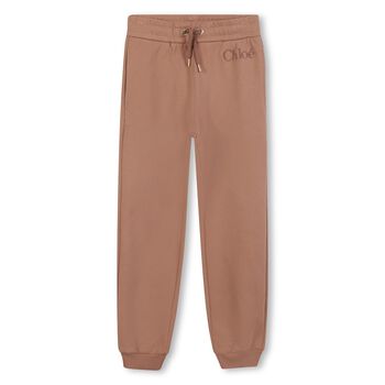 Girls Beige Logo Joggers