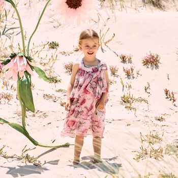 Girls Pink Floral Chiffon Dress