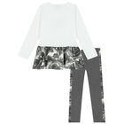 Girls White & Grey Roses Leggings Set, 1, hi-res