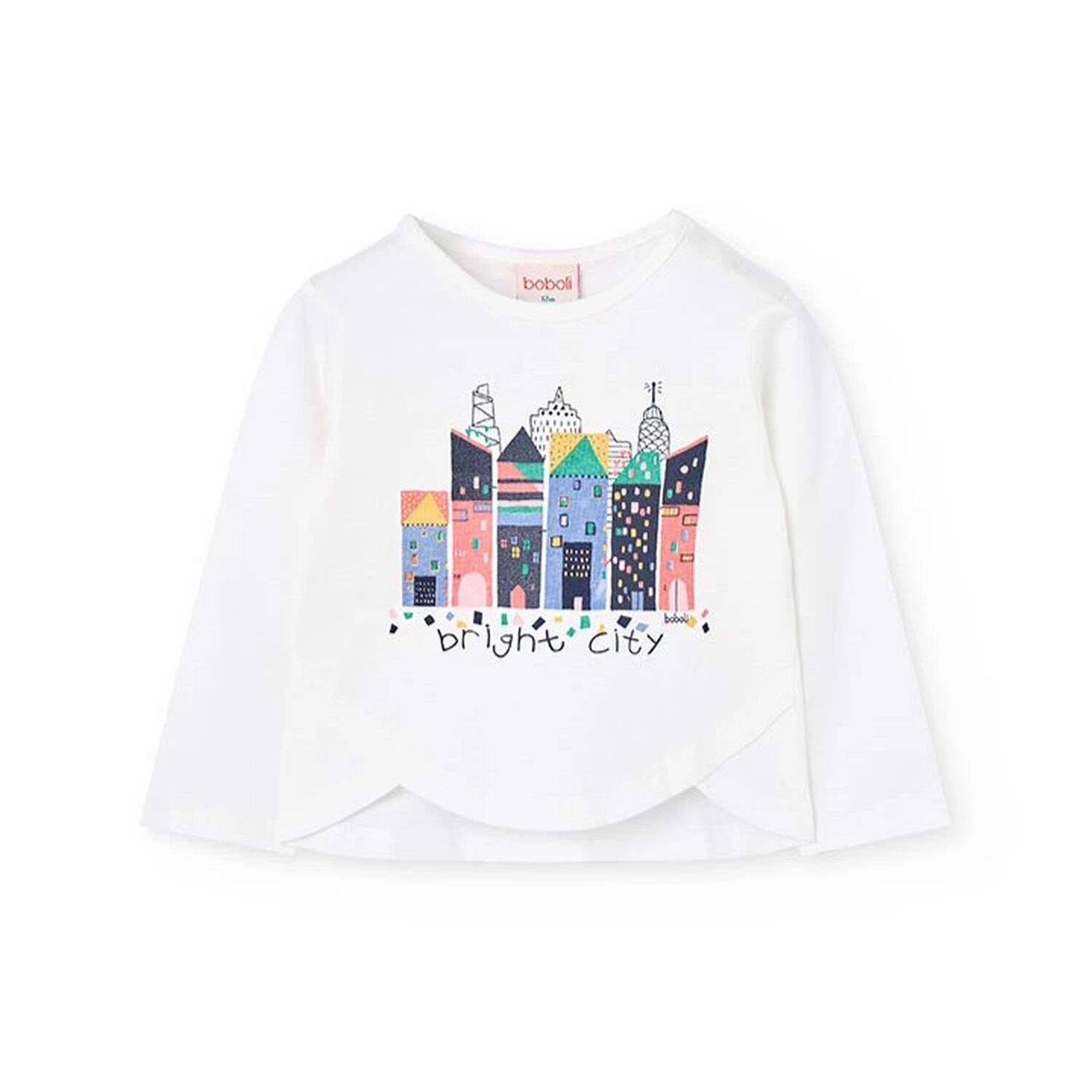 Girls White Building Long Sleeve Top, 1, hi-res