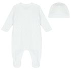 White Logo Babygrow & Hat Set, 2, hi-res